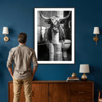 Texas Longhorn Cow Toilet Paper Canvas Wall Art, Funny Bathroom Decor