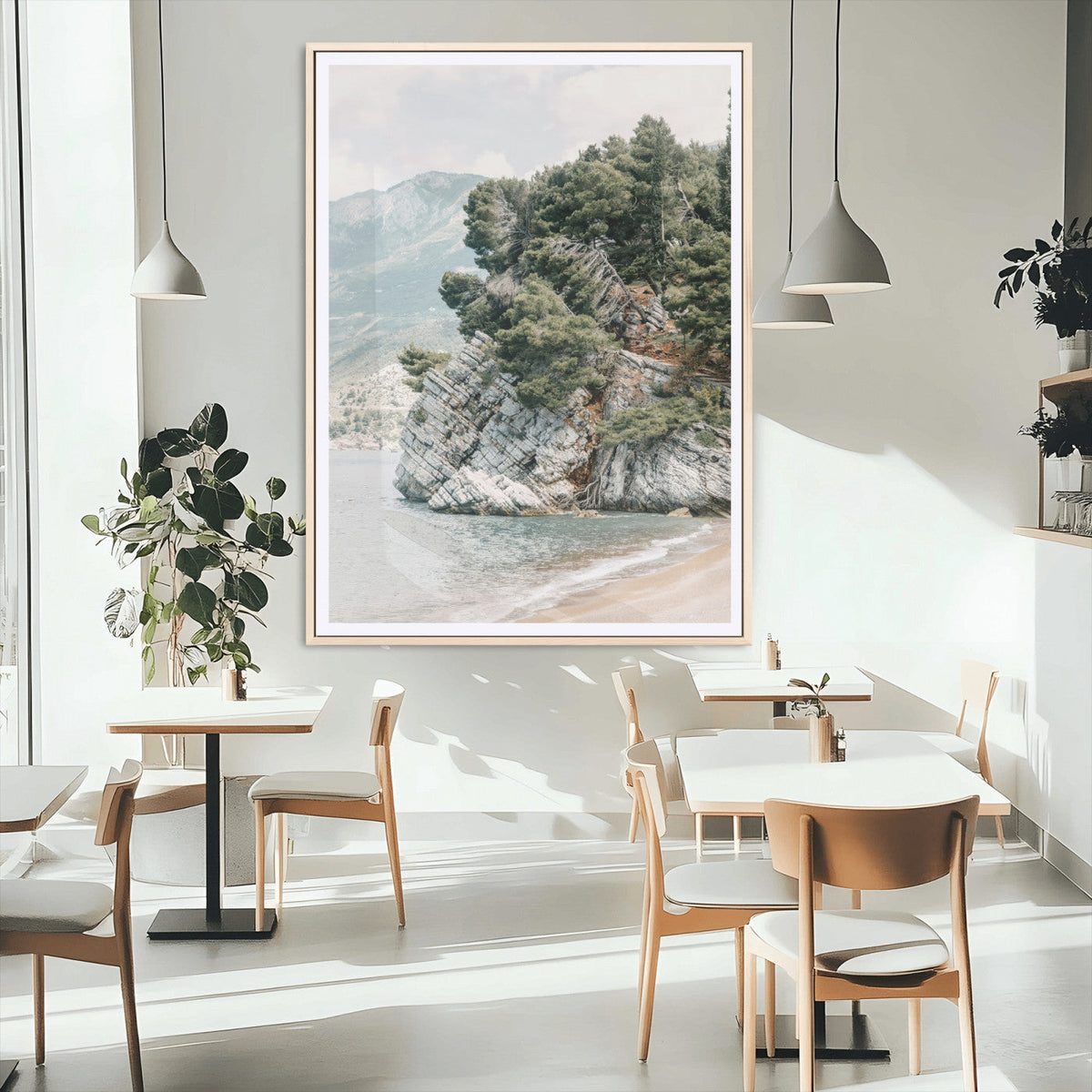 Beach Trees Wall Art Canvas Print, Framed Earthy Beachside Coastal Nature Art
