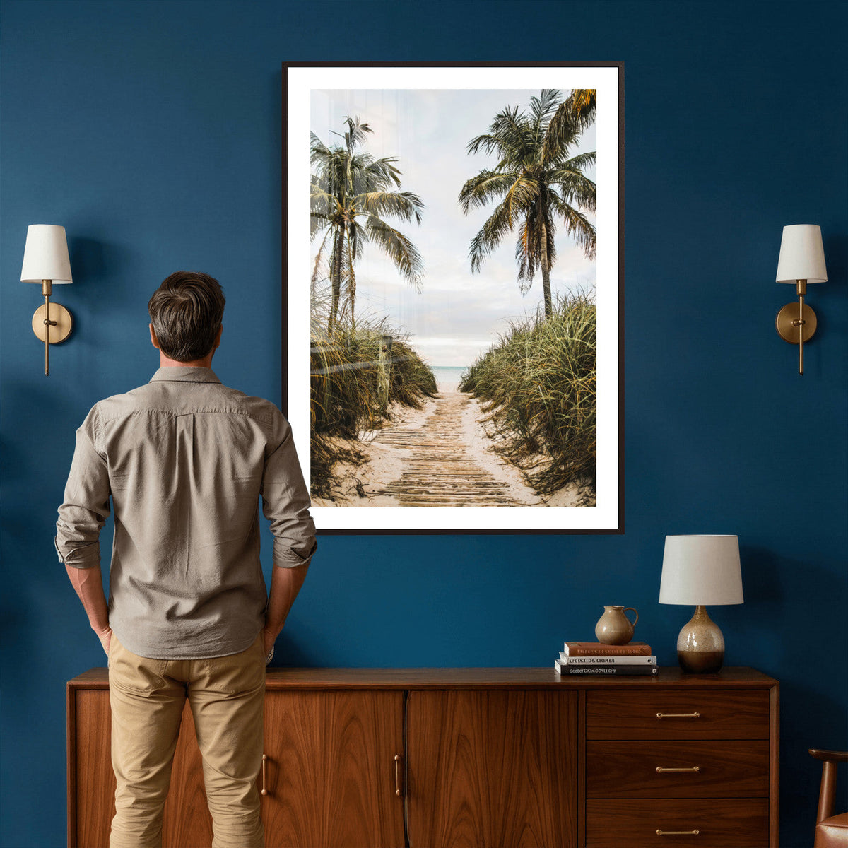 Tropical Palm Wall Art | Sandy Pathway Canvas Print, Ocean View