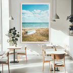 Coastal Serenity Wall Art Canvas Print, Framed Ocean View Art, Rustic Boat Nautical Coastal Decor
