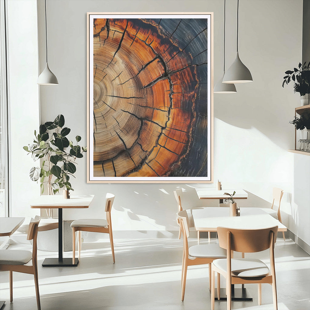 Rustic Wood Wall Art Canvas Print, Framed Tree Rings Nature Art, Earthy Tones Modern Rustic Decor