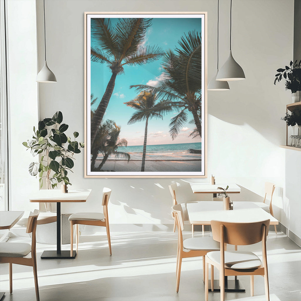Palm Trees Wall Art Canvas Print, Framed Tropical Beach Art, Ocean Breeze Tropical Coastal Decor