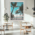 Palm Trees Wall Art Canvas Print, Framed Tropical Beach Art, Ocean Breeze Tropical Coastal Decor