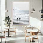 Surfer Silhouettes Wall Art Canvas Print, Framed Minimalist Ocean Art, Soft Horizon Coastal Decor