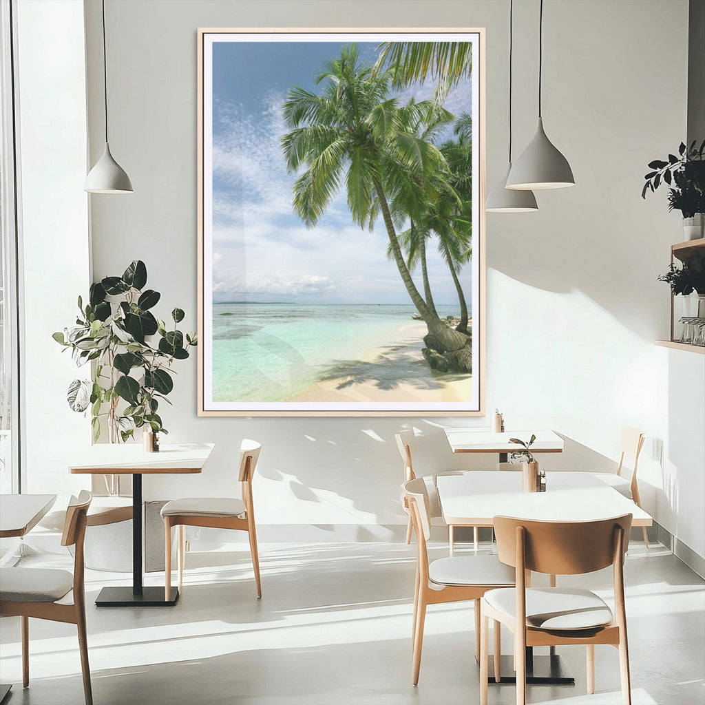 Tropical Beach Palm Trees Canvas Print, Framed Island Coastal Wall Art Ocean Horizon
