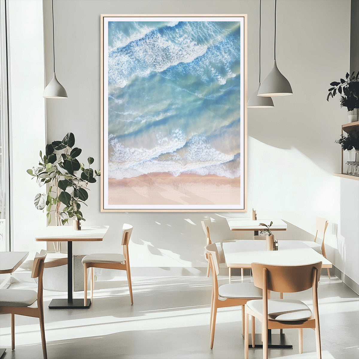 Aerial Ocean Waves Wall Art | Framed Tranquil Beach Canvas