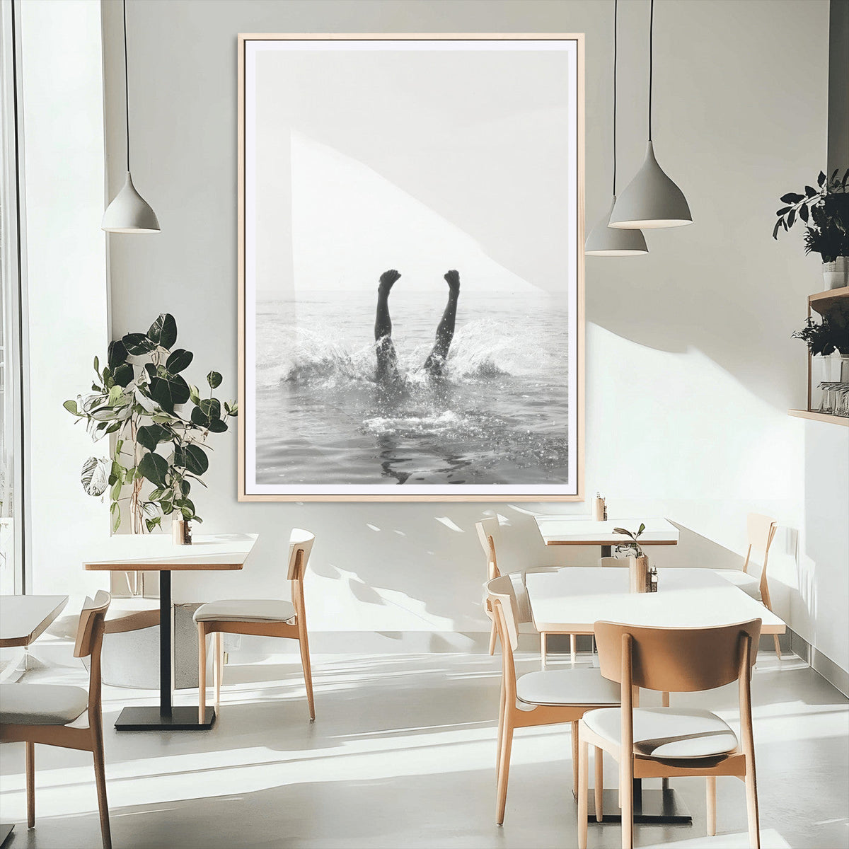 Black White Splash Wall Art | Framed Ocean Water Canvas