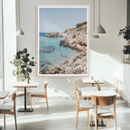 Clear Blue Water Beach Wall Art | Framed Rocky Cove Canvas