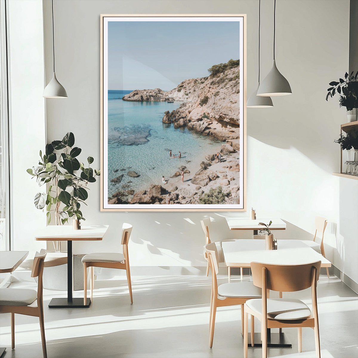 Clear Blue Water Beach Wall Art | Framed Rocky Cove Canvas