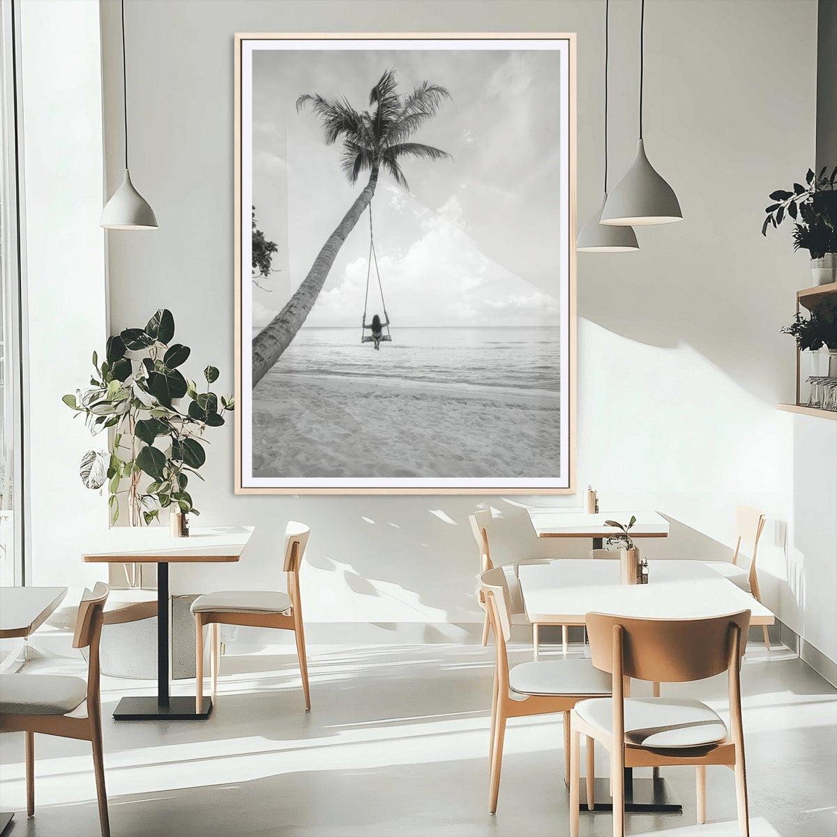 Black White Palm Tree Wall Art | Framed Ocean View Canvas