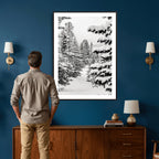 Winter Pine Forest Wall Art Canvas Print, Minimal Winter Landscape