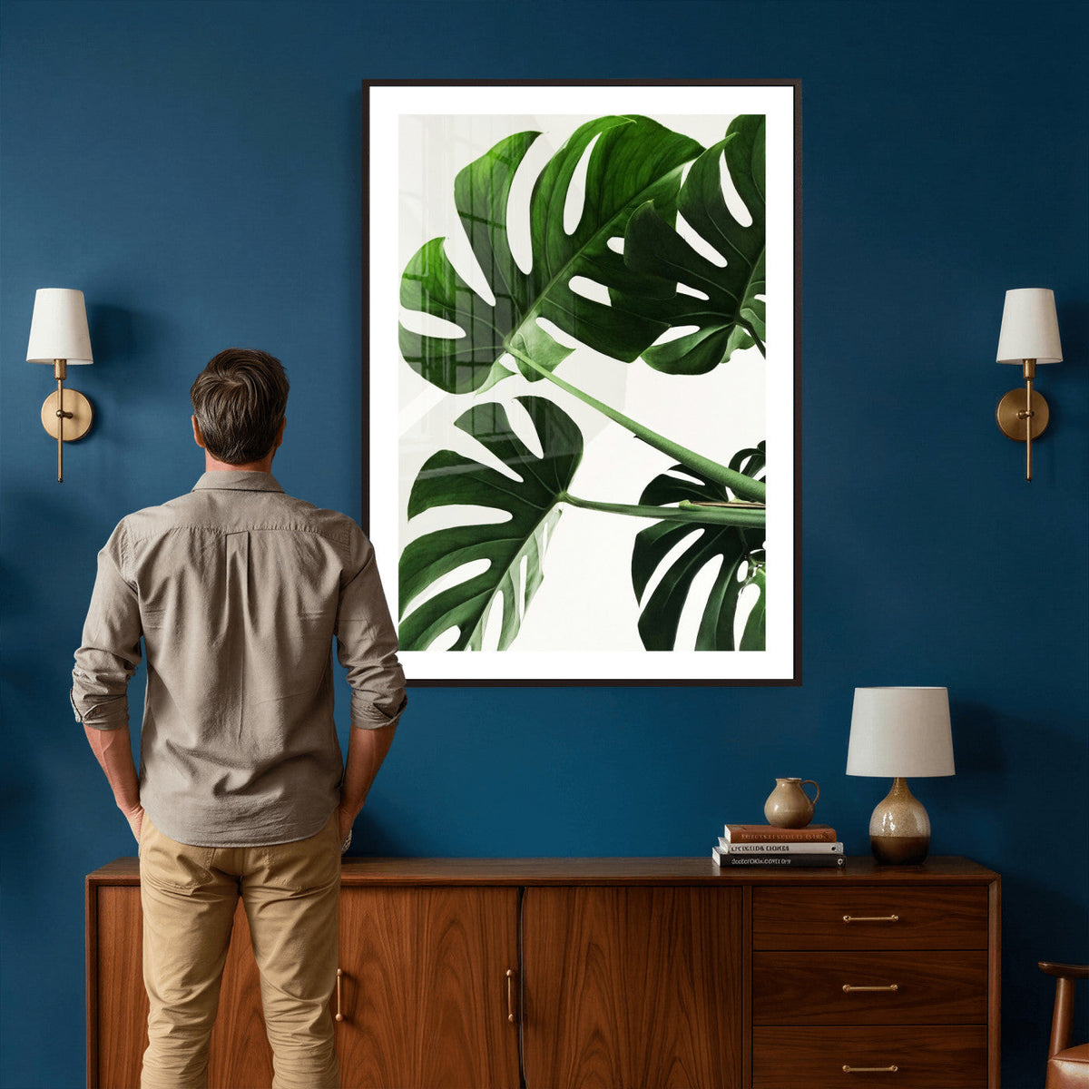 Abstract Teal Blue Wall Art Canvas Print, Modern Abstract Color Block