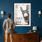Funny Donkey Bathroom Wall Art Canvas Print, Nice Ass Farm Animal Sign
