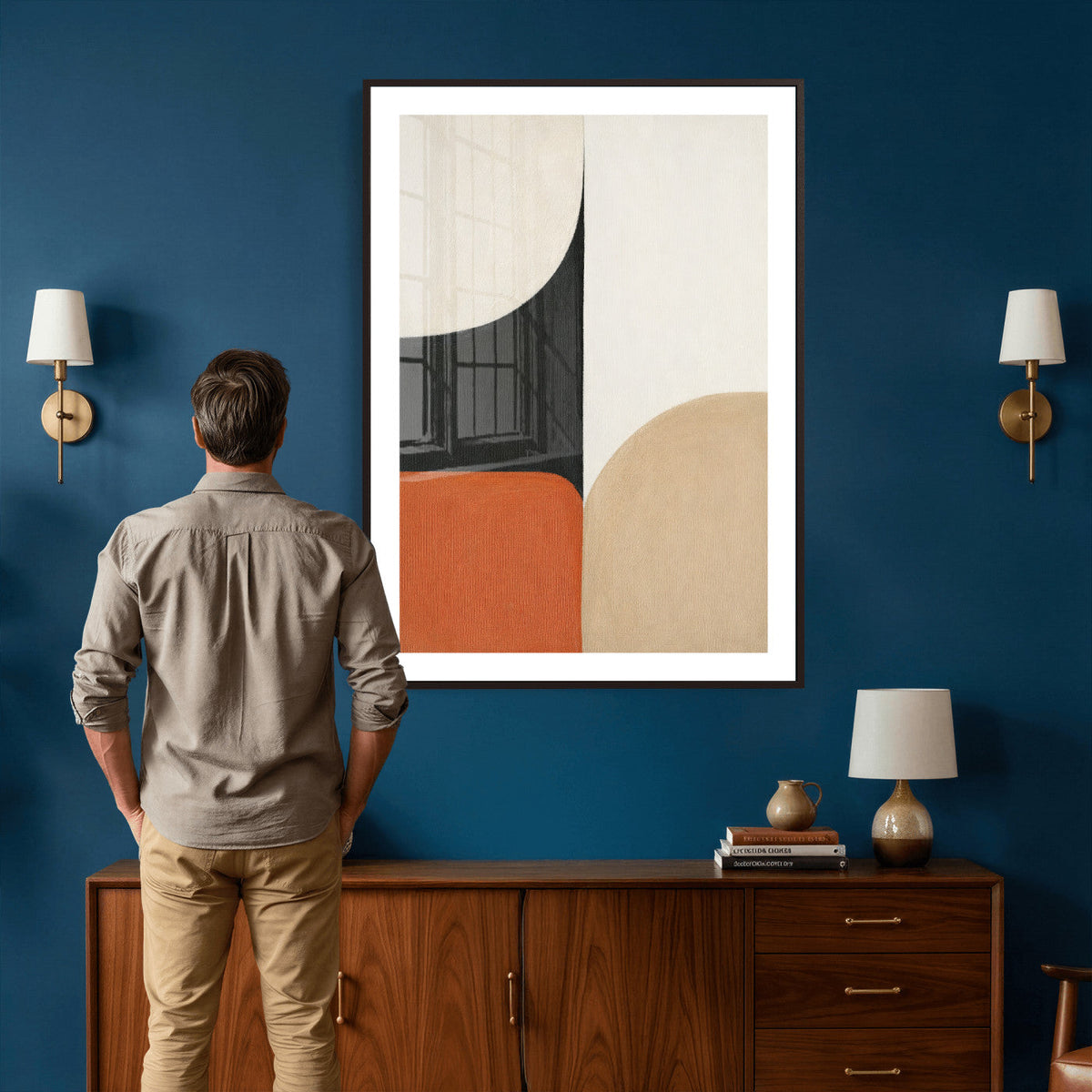 Geometric Abstract Wall Art Canvas Print, Orange Blue