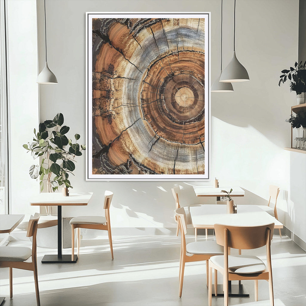 Tree Rings Wall Art Canvas Print | Rustic Cracked Wood Cross Section