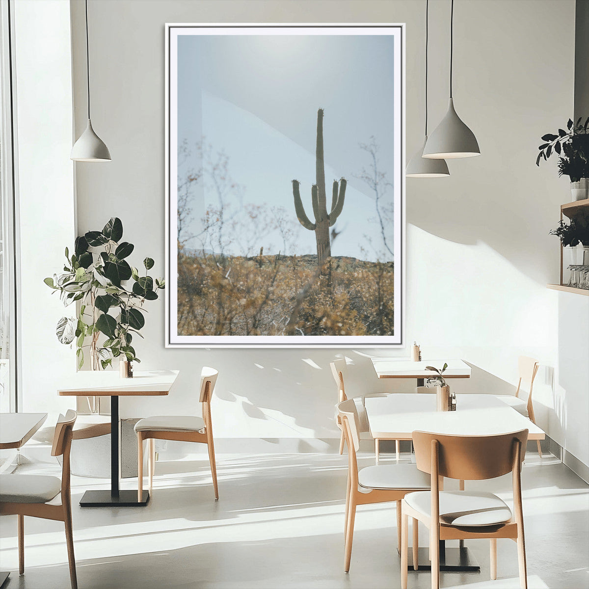Saguaro Cactus Wall Art Canvas Print, Framed Desert Landscape Art, Southwestern Boho Decor