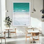 Turquoise Ocean Wall Art Canvas Print, Framed White Sand Shore Art, Gentle Waves Coastal Decor