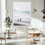 Surfer Silhouettes Wall Art Canvas Print, Framed Minimalist Ocean Art, Soft Horizon Coastal Decor