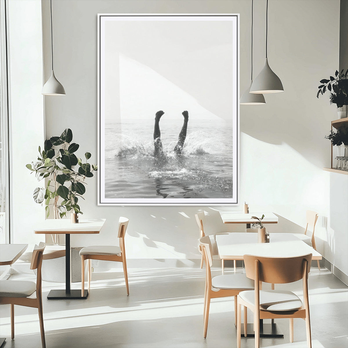 Black White Splash Wall Art | Framed Ocean Water Canvas