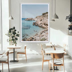 Clear Blue Water Beach Wall Art | Framed Rocky Cove Canvas