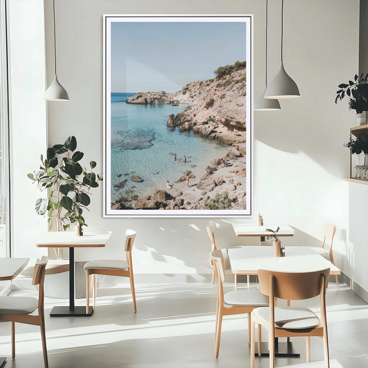 Clear Blue Water Beach Wall Art | Framed Rocky Cove Canvas