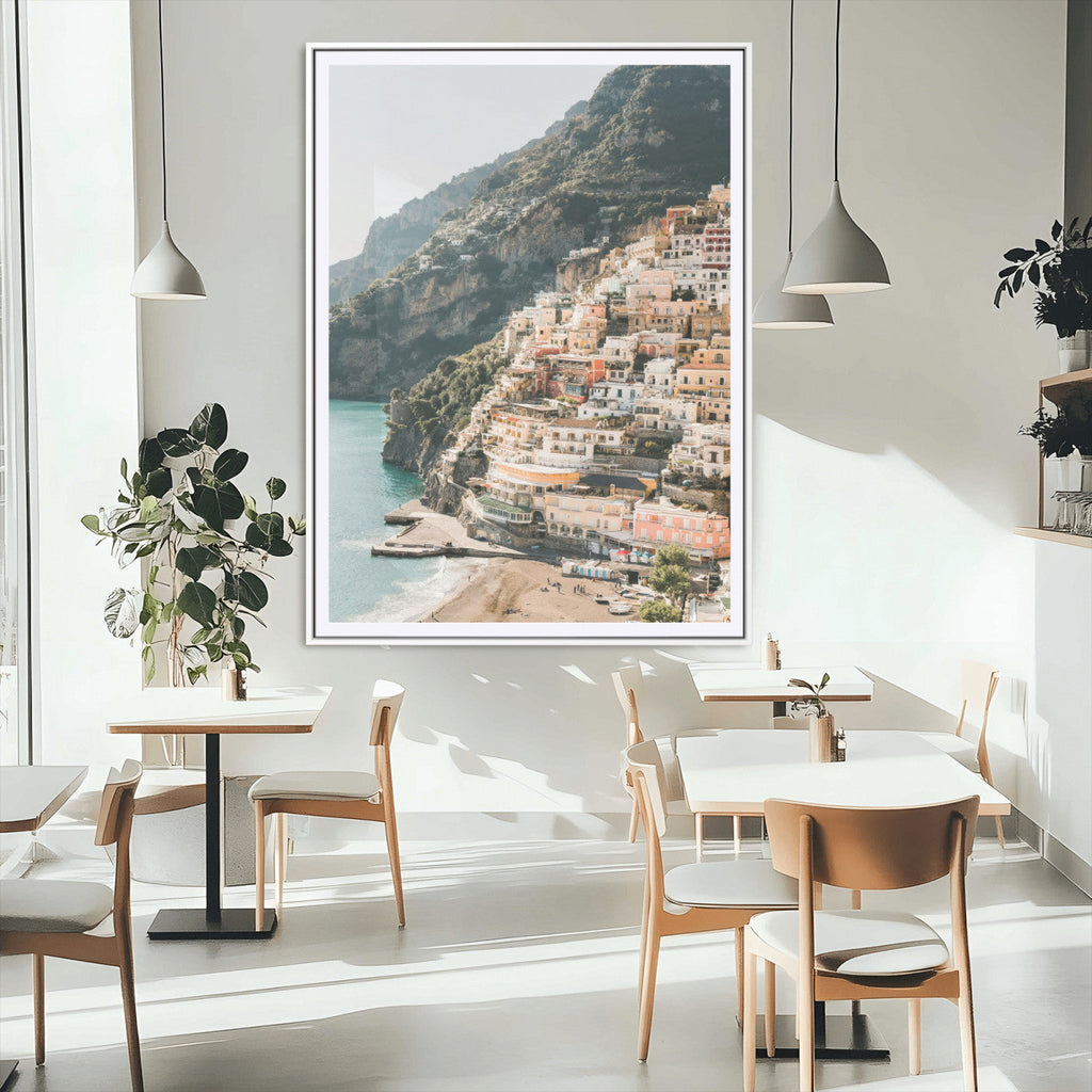 Mediterranean Coastal Cliffside Town Wall Art | Vibrant Seaside Canvas Print
