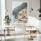 Mediterranean Coastal Cliffside Town Wall Art | Vibrant Seaside Canvas Print