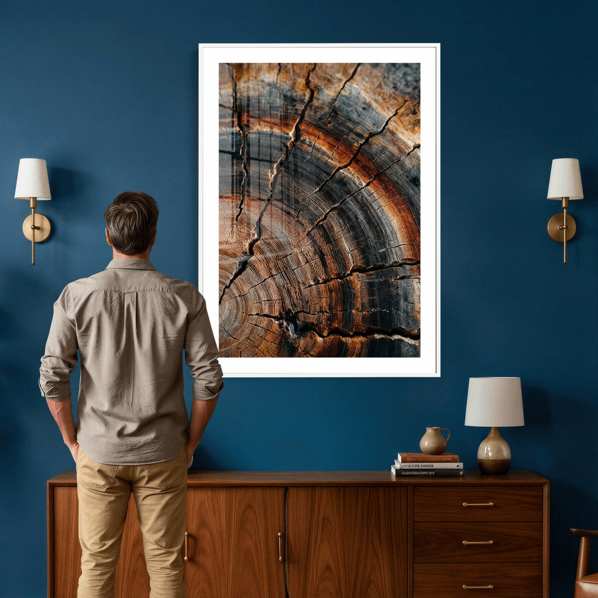 Abstract Tree Rings Wall Art Canvas Print, Wood Grain Rings Artwork