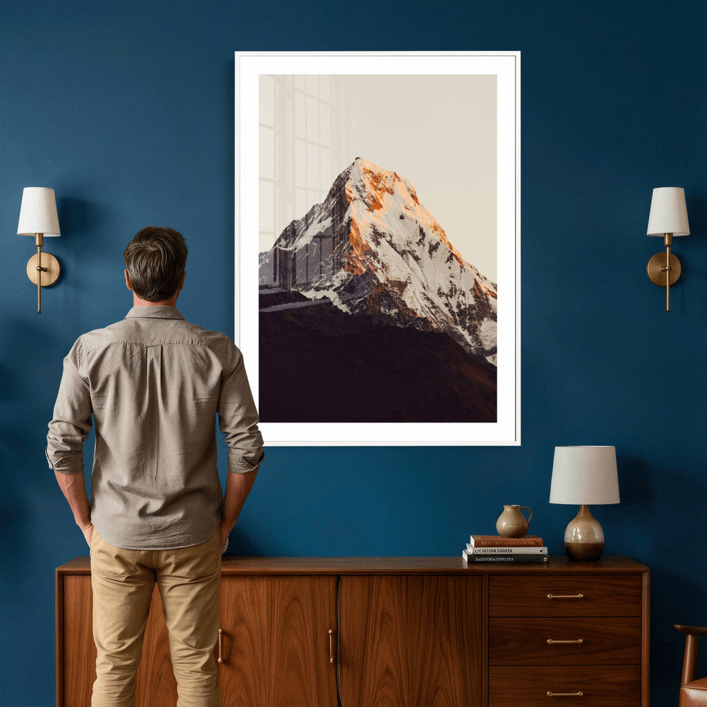 Golden Peak Mountain Wall Art Canvas Print, Minimal Alpine Landscape