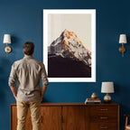 Golden Peak Mountain Wall Art Canvas Print, Minimal Alpine Landscape
