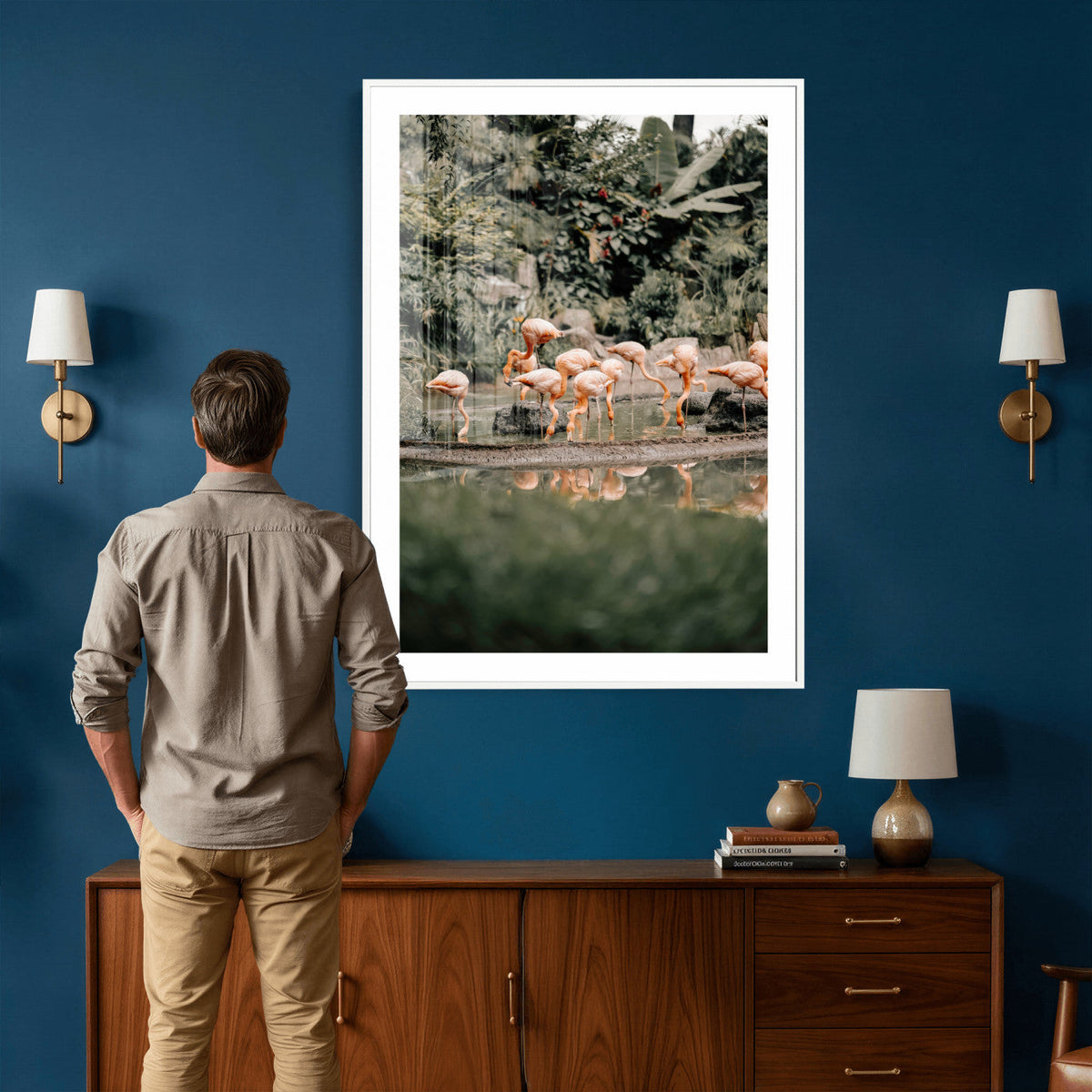 Flamingo Wall Art Canvas Print, Tropical Wildlife Scene