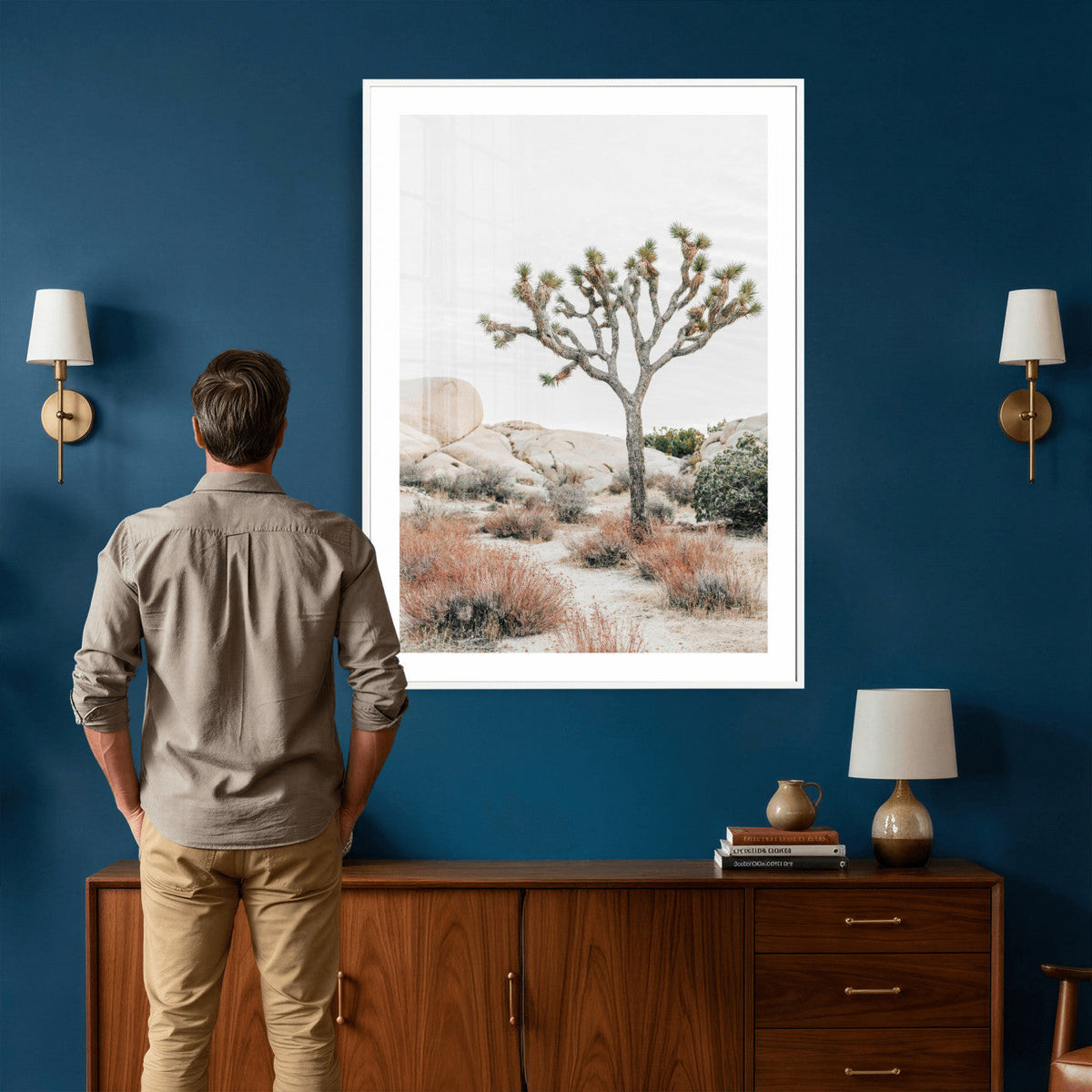 Joshua Tree Desert Wall Art Canvas Print, Minimal Southwest Landscape