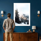Snowy Mountain Forest Wall Art Canvas Print, Winter Pine Landscape