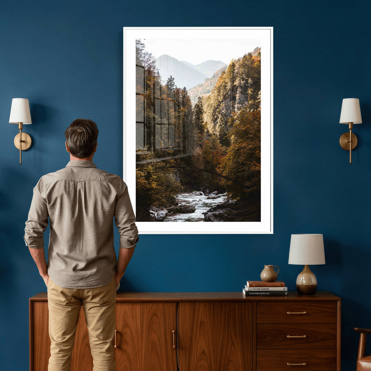 Autumn Forest Mountain Wall Art Canvas Print, Nature Landscape
