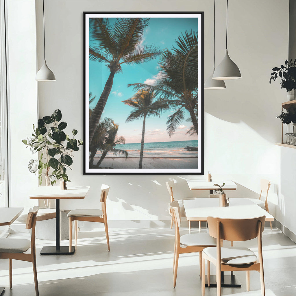 Palm Trees Wall Art Canvas Print, Framed Tropical Beach Art, Ocean Breeze Tropical Coastal Decor