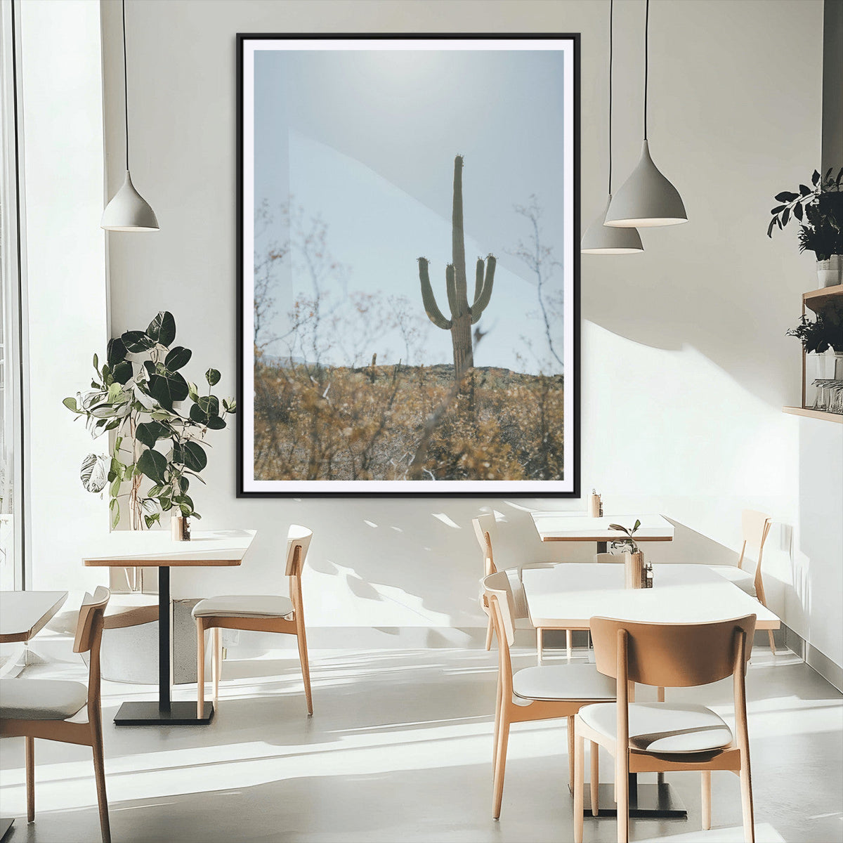 Saguaro Cactus Wall Art Canvas Print, Framed Desert Landscape Art, Southwestern Boho Decor