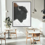 Western Rustic Wall Art Canvas Print, Framed Black and White Buffalo Photography, Wildlife Country Decor