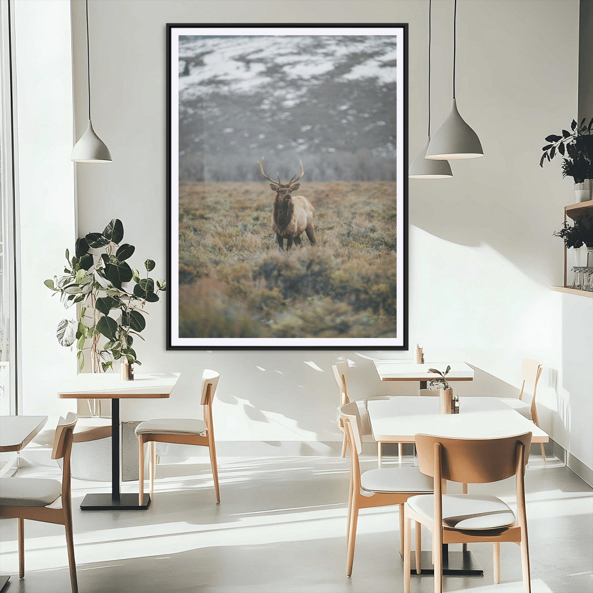Wild Elk Wall Art Canvas Print, Framed Mountain Wilderness Majestic Animal Artwork
