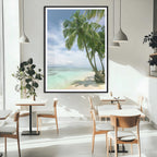 Tropical Beach Palm Trees Canvas Print, Framed Island Coastal Wall Art Ocean Horizon