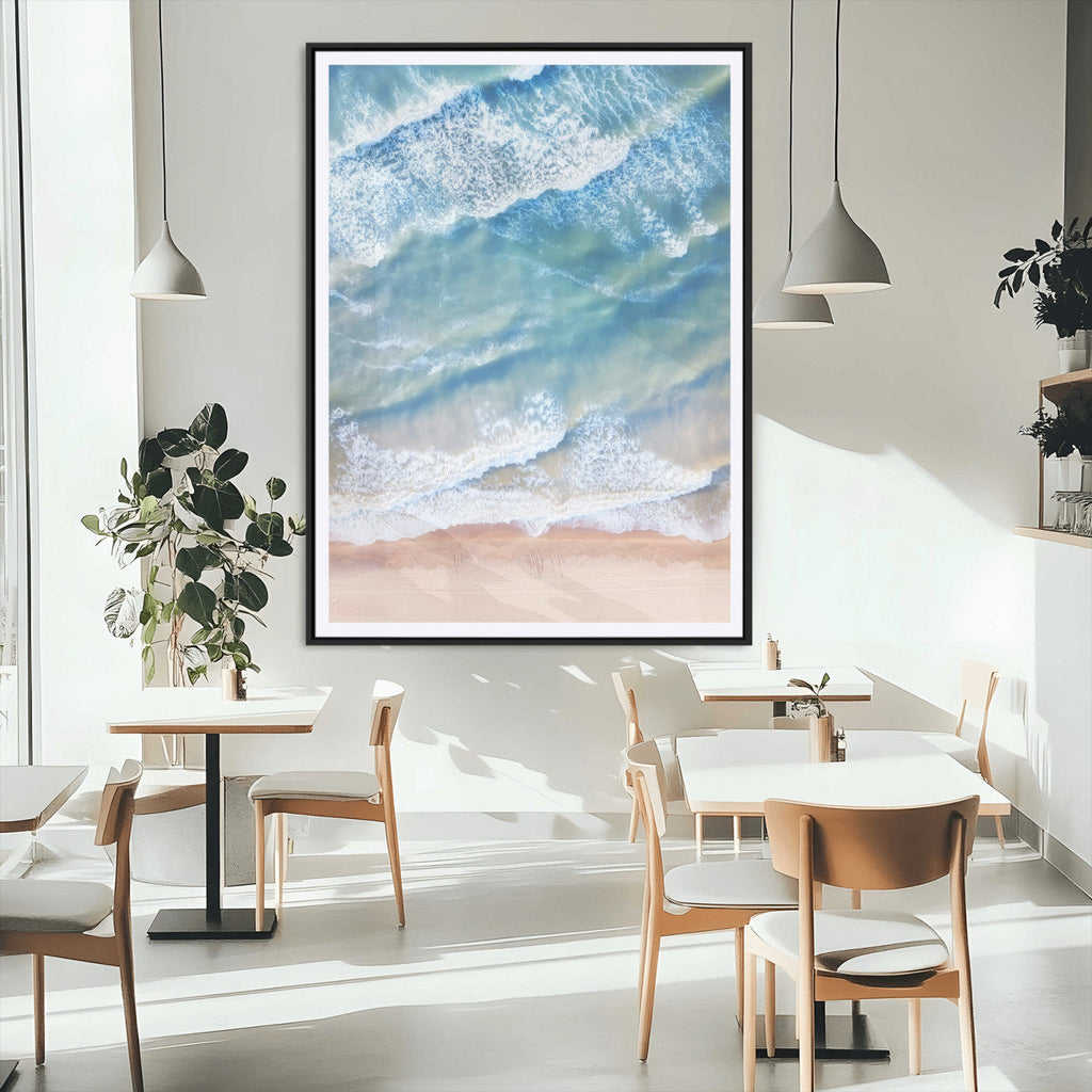 Aerial Ocean Waves Wall Art | Framed Tranquil Beach Canvas