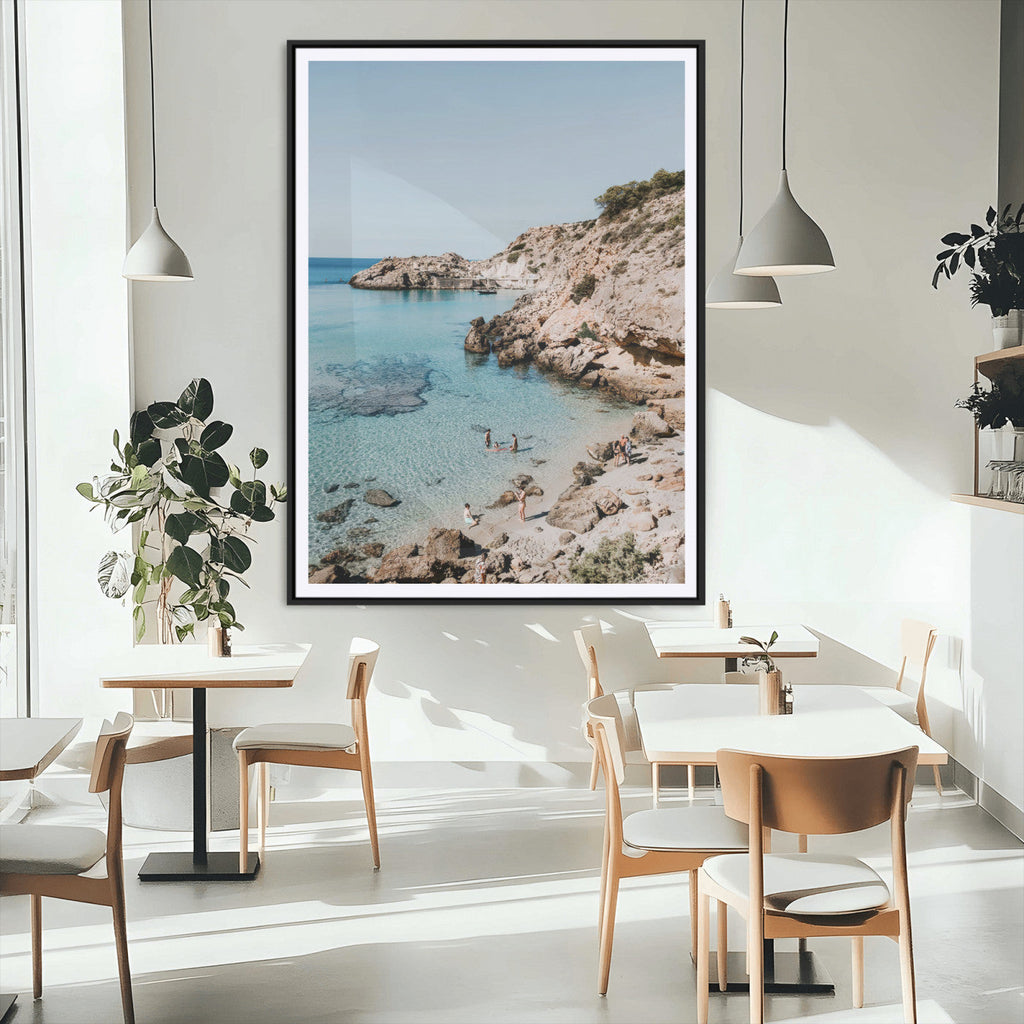 Clear Blue Water Beach Wall Art | Framed Rocky Cove Canvas