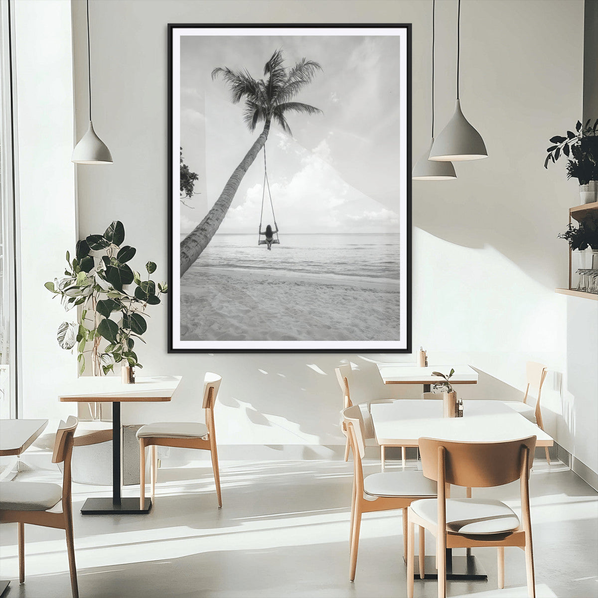 Black White Palm Tree Wall Art | Framed Ocean View Canvas