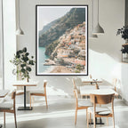 Mediterranean Coastal Cliffside Town Wall Art | Vibrant Seaside Canvas Print