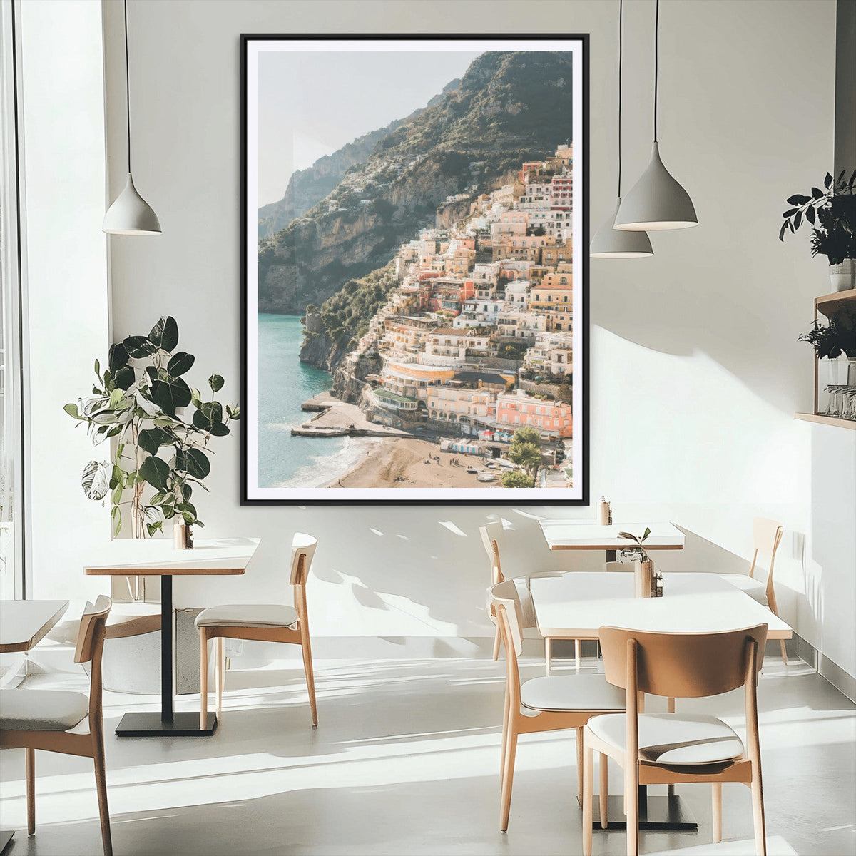 Mediterranean Coastal Cliffside Town Wall Art | Vibrant Seaside Canvas Print