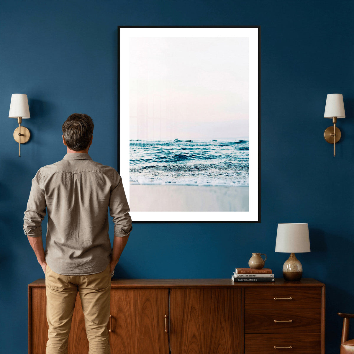 Ocean Wave Wall Art Canvas Print, Minimal Seascape