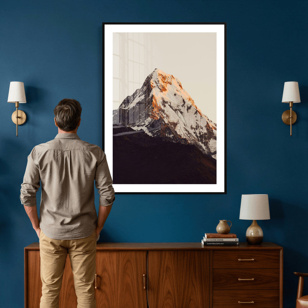 Golden Peak Mountain Wall Art Canvas Print, Minimal Alpine Landscape