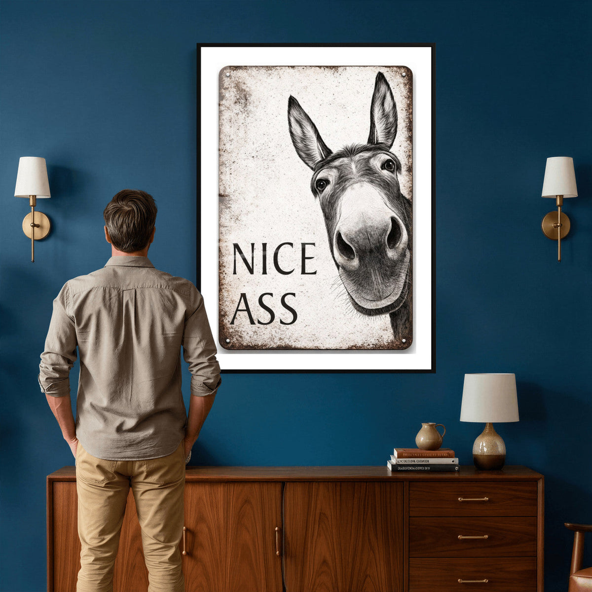 Funny Donkey Bathroom Wall Art Canvas Print, Nice Ass Farm Animal Sign