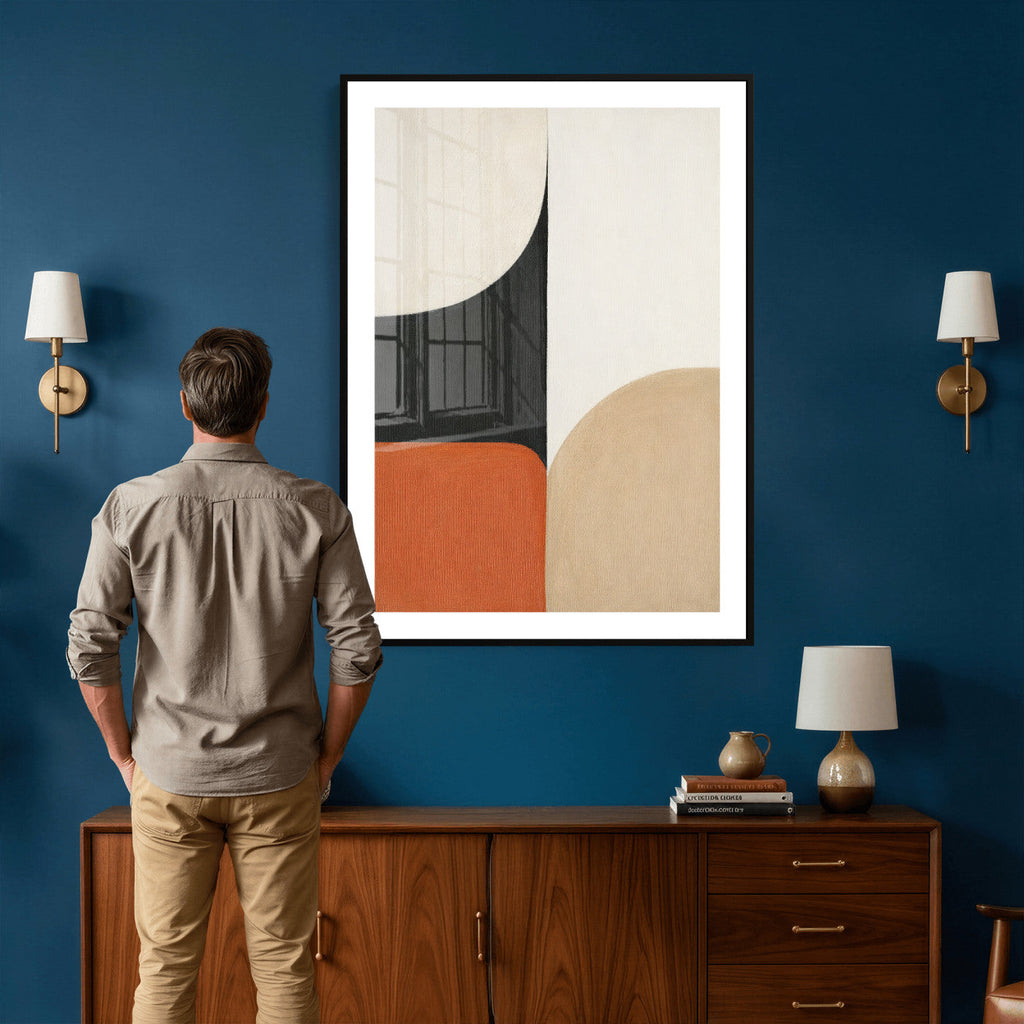 Geometric Abstract Wall Art Canvas Print, Orange Blue
