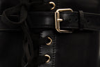 The Estrada Black Leather Lace-Up Platform Heel Mid Calf Women Boot