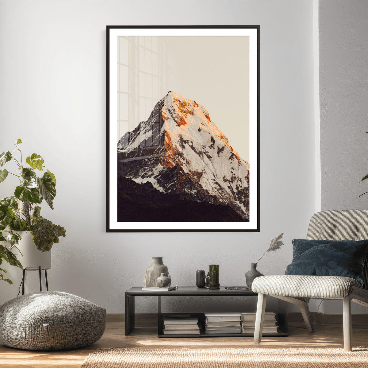 Golden Peak Mountain Wall Art Canvas Print, Minimal Alpine Landscape